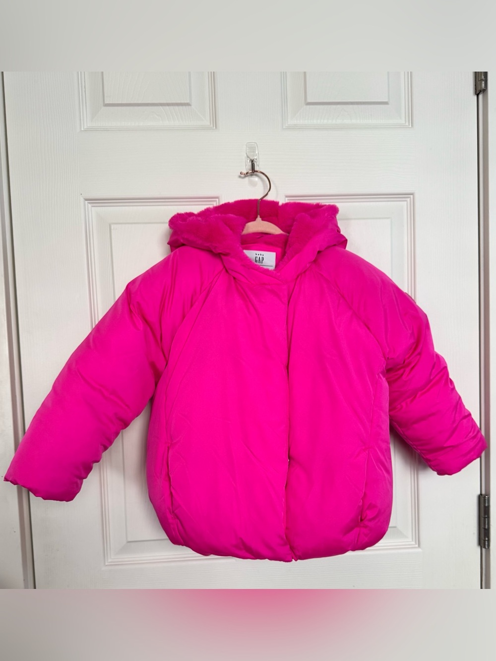 GAP Pink Faux Fur Puffer Jacket